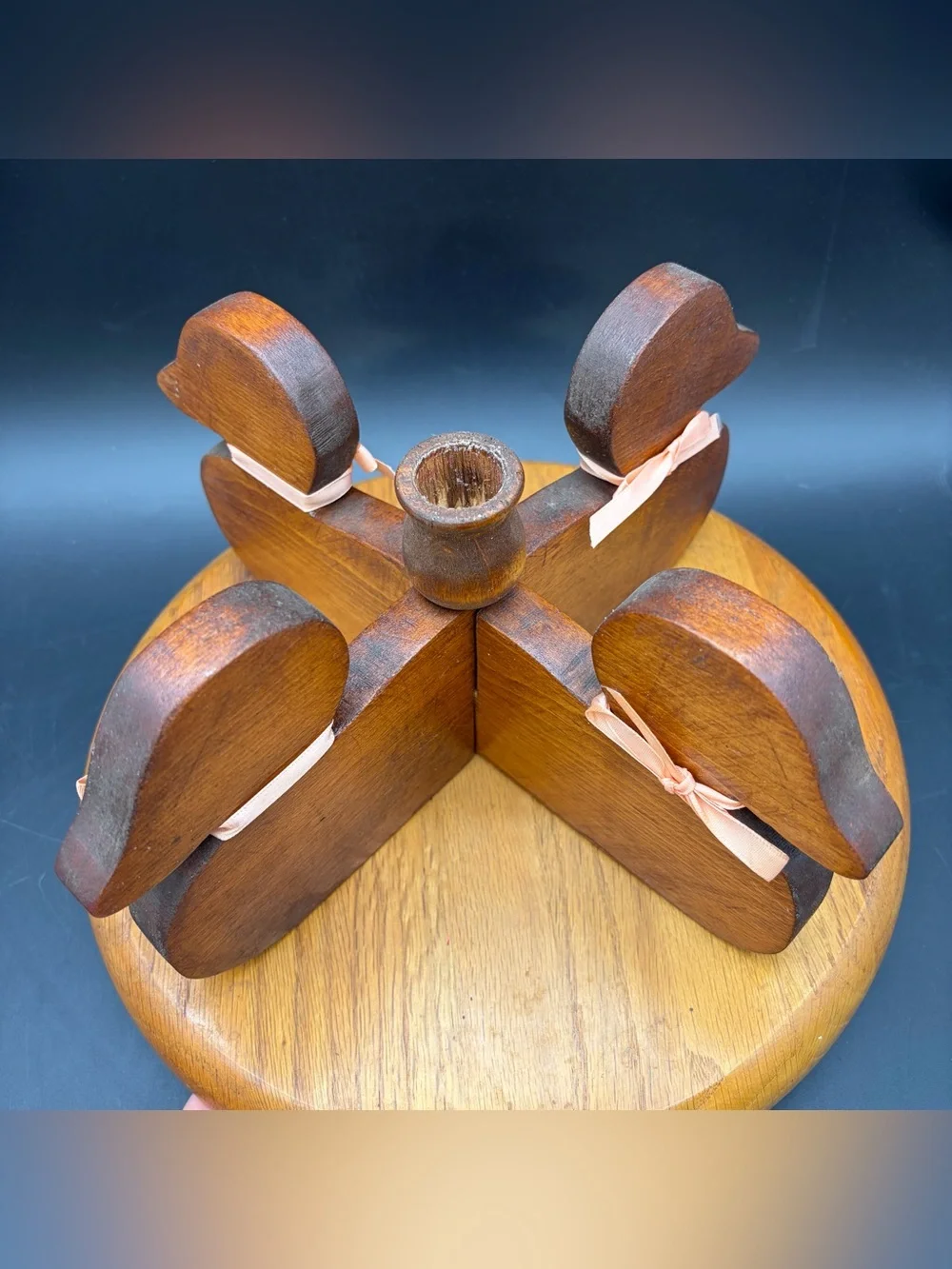 Vintage Wooden Duck Goose Farmhouse Candle Stick Holder Décor Ribbon Cottagecore